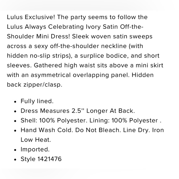 Always Celebrating Ivory Satin Off-the-Shoulder Mini Dress - Picture 5 of 7